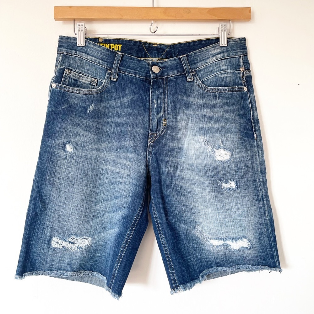 Meltin pot denim jean Bermuda shorts 28 distressed blue wash